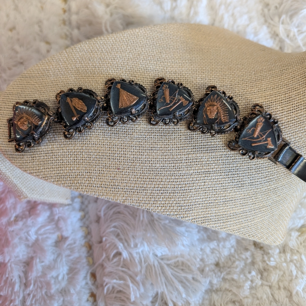 Vintage Bracelets Depicting Navtie Scene Set In Copper Finish